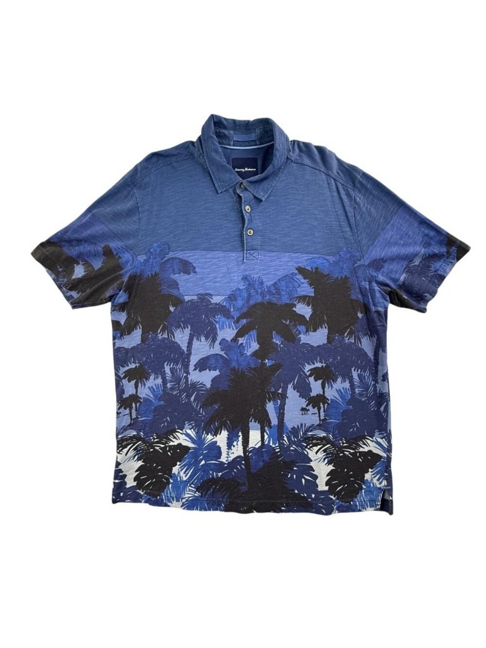 Tommy Bahama Polo Shirt Mens Large Blue Palm Tree Tropical Graphic Pima Cotton